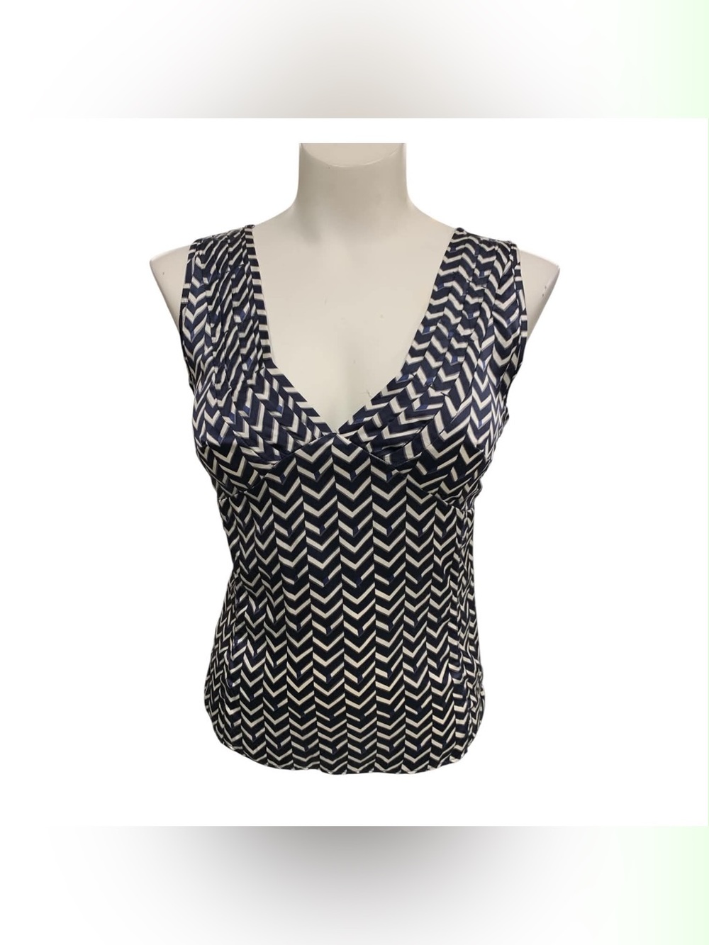 Jacob Navy and White Chevron V-Neck Tank Top Size XS
